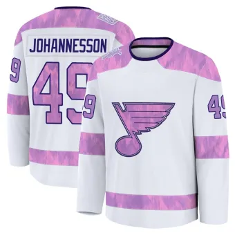 Men's Samuel Johannesson St. Louis Blues 2024 Hockey Fights Cancer Practice Jersey - White Premium
