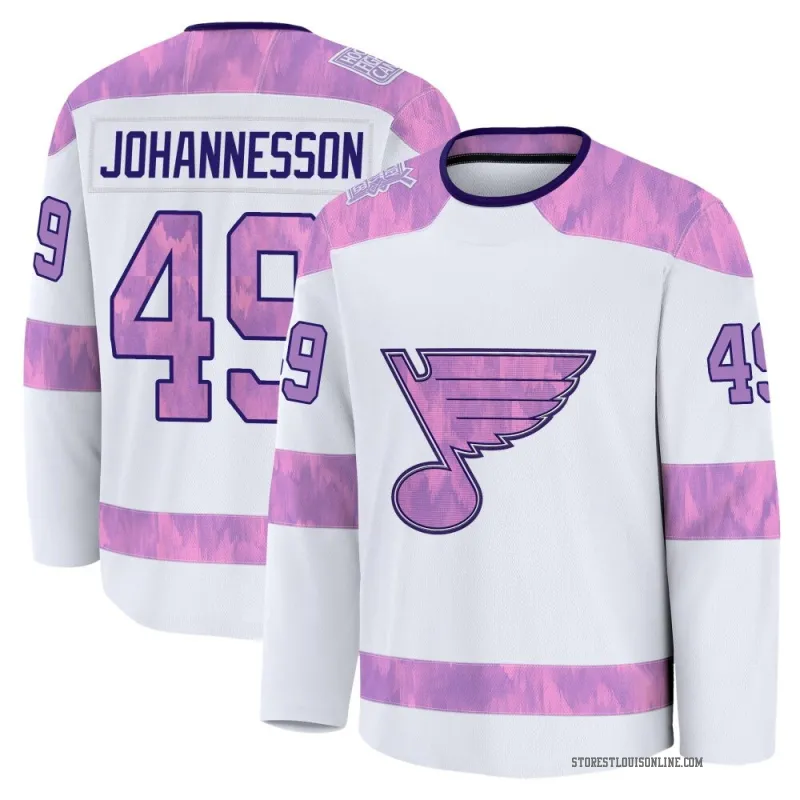 Men's Samuel Johannesson St. Louis Blues 2024 Hockey Fights Cancer Practice Jersey - White Premium