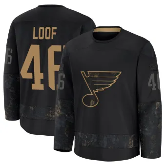 Youth Leo Loof St. Louis Blues 2024 Military Appreciation Practice Jersey - Black Premium