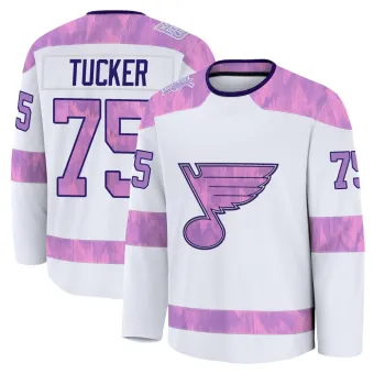 Youth Tyler Tucker St. Louis Blues 2024 Hockey Fights Cancer Practice Jersey - White Premium